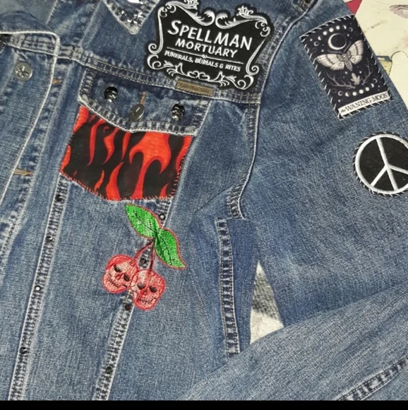 SOLD!!Chilling Adventures of a Hell Witch Calvin Klein y2k patch jean jacket - Picture 5 of 16
